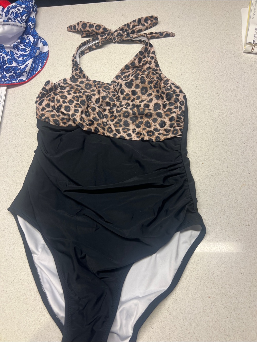 Leopard Print Halter One-Piece Swimsuit -